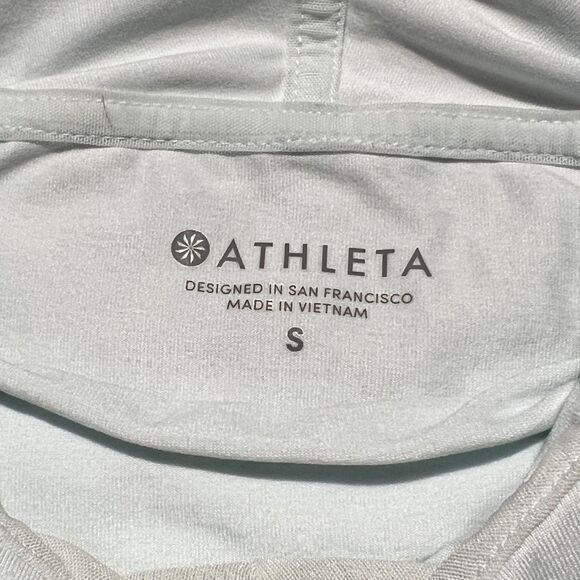Athleta Women's Small Uptempo Hoodie Sweatshirt Light Blue Thumb Holes - Picture 5 of 9